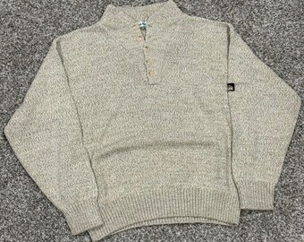 Vintage 80s Gander Mountain High Trek Henley Sweater Mens Large Oatmeal Wool USA