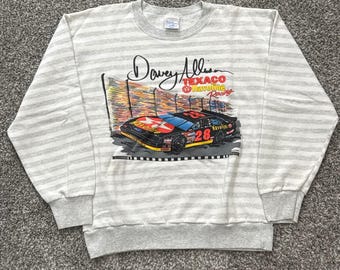 Vintage 90s Davey Allison NASCAR Texaco Racing Striped Sweatshirt Mens XL USA
