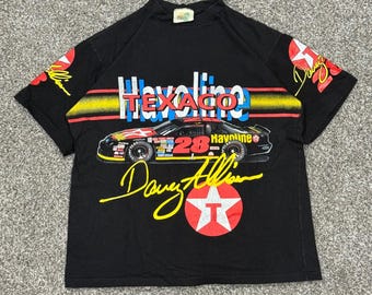 Vintage 1992 Davey Allison Racing Shirt Mens XL Texaco Nascar AOP Single Stitch