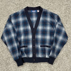 Vintage 70s 80s Pendleton Virgin Wool Cardigan Sweater Mens L Blue Plaid USA VTG Bild 1