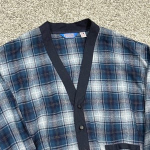 Vintage 70s 80s Pendleton Virgin Wool Cardigan Sweater Mens L Blue Plaid USA VTG Bild 2