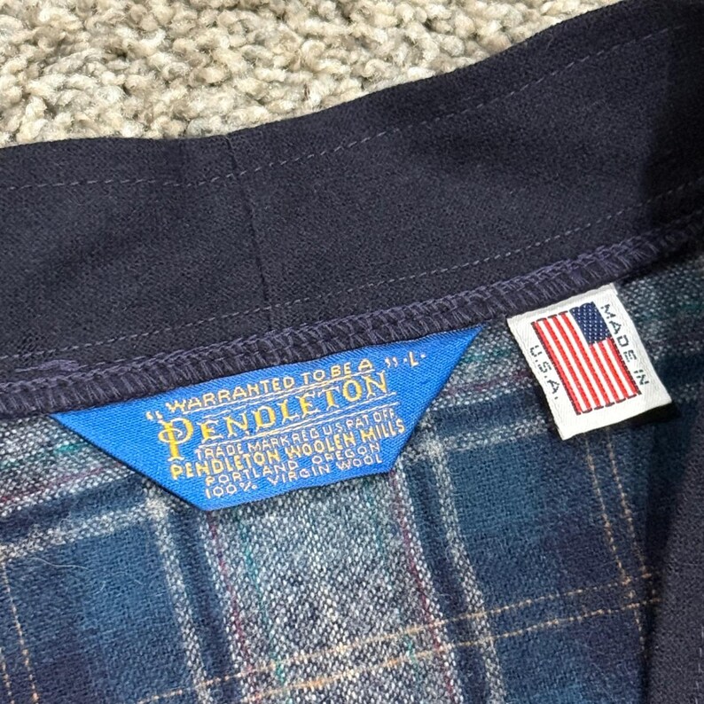 Vintage 70s 80s Pendleton Virgin Wool Cardigan Sweater Mens L Blue Plaid USA VTG Bild 3