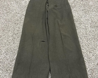 VTG 1940s US Military Wool Field Trousers Olive Button Fly Wide Leg Pants 30x28