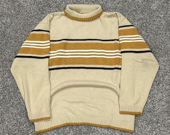 Vintage Southpole Striped Sweater Mens XXL Mock Neck Tan Y2K Streetwear Skate
