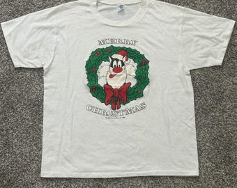 Vintage 1986 Sylvester the Cat Christmas T-Shirt Artex Mens XL Looney Tunes 80s