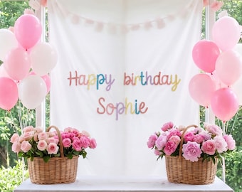 Personalisierte Baby Geburtstagsbanner, Neugeborene Name Tapisserie, Süßer Geburtstag Hintergrund, Prinzessin Party Banner, Mädchen Erster Geburtstag Zeichen