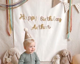 Personalisierte Geburtstagshintergrund, Boho 3D Name Geburtstagsbanner, Benutzerdefinierter Stoff Geburtstagsteppich