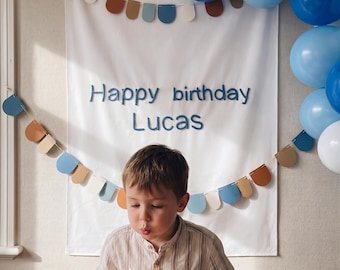 Personalisierte Geburtstagsbanner für Jungen, Benutzerdefinierte 3D-Geburtstagskulisse, Wandteppich für 1