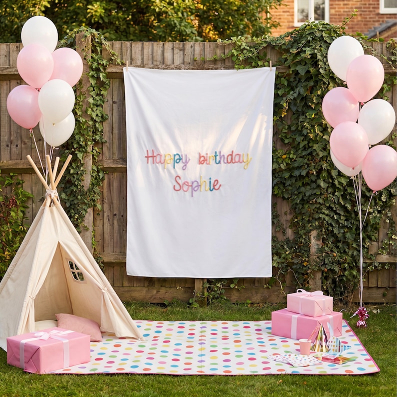 Boho Birthday Banner Personalized, Custom Name Birthday Tapestry, Outdoor First Birthday Backdrop for Girls image 6