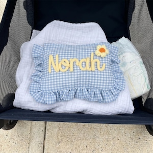 Diaper Clutch with Name, Ruffle Gingham Diaper Pouch, Stroller & Travel Baby Bag