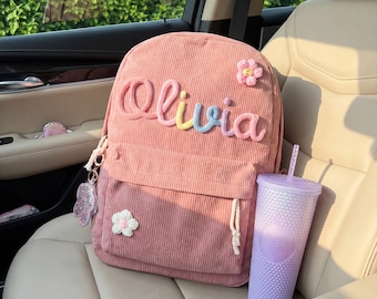 Personalisierte Cord Rucksack, benutzerdefinierte Namen Tasche für Kleinkind Mädchen, Vorschule Tagespflege Rucksack, Schulanfang Geschenk, Kinder Büchertasche