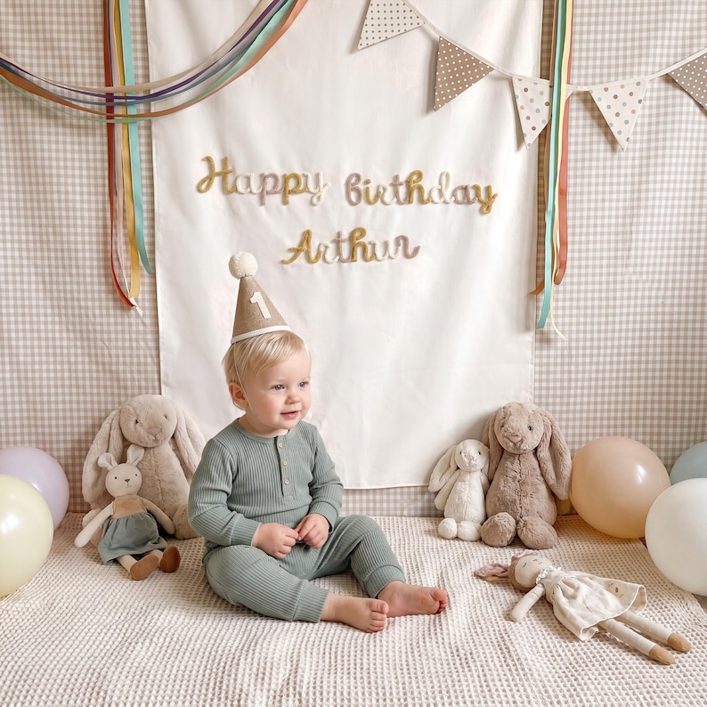 Boho Birthday Banner Personalized, Custom Name Birthday Tapestry, Outdoor First Birthday Backdrop for Girls image 7