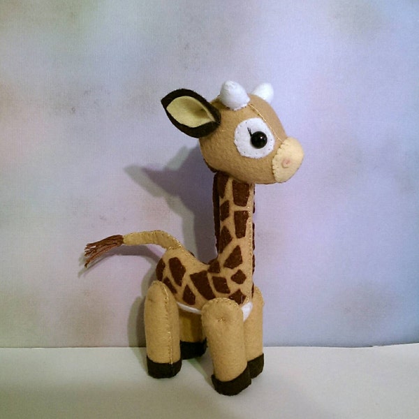 RESERVED for Rhonda-Giraffe Felt Toy-Tan With Brown Spots, Hand Made, 6.5 Inches Tall, With Moveable Legs!