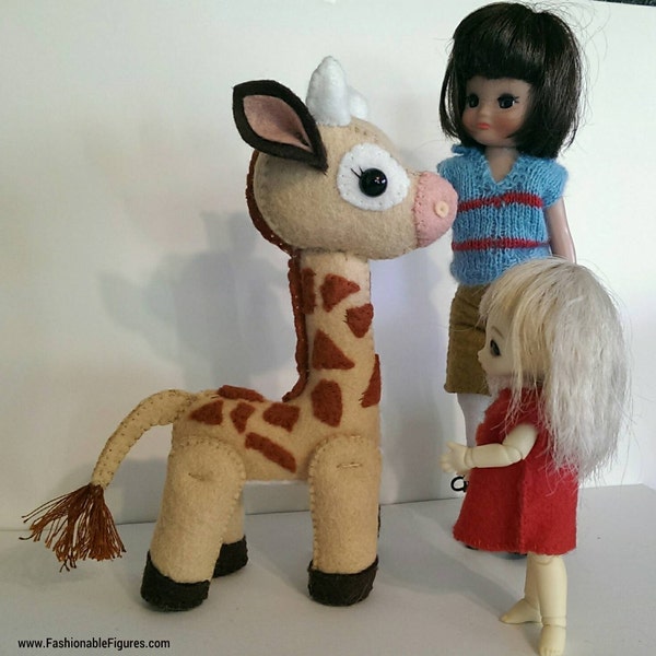 Giraffe Felt Toy-Tan and Rust, Hand Made, 6.5 Inches Tall, With Moveable Legs!
