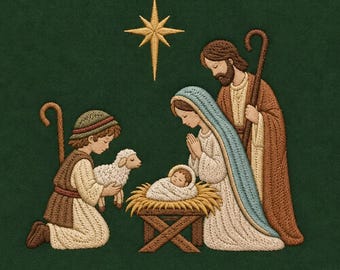 Shepherd Nativity Embroidery Design, Holy Family With Baby Jesus and Lamb, Christian Christmas Manger Machine Embroidery