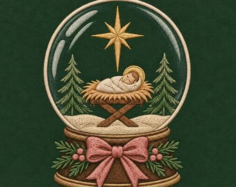 Nativity Snow Globe Embroidery Design, Baby Jesus, Bethlehem Star (Digital File)
