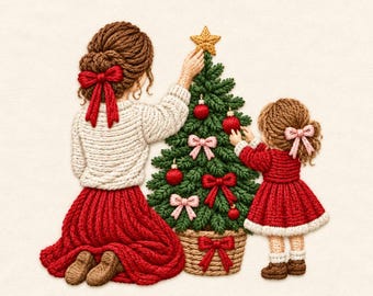Christmas Family Tree Embroidery Design, Parents Children Cozy Holiday Scene Machine File