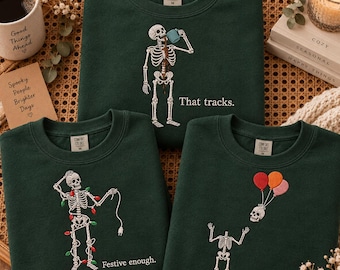 Funny Skeleton Christmas Embroidery Designs, Spooky Holiday Machine Embroidery (Digital Download)