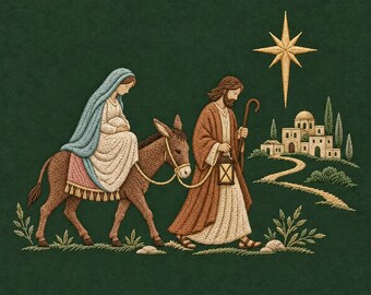 Mary on Donkey Embroidery Design, Christmas Nativity Machine File (Digital Download)