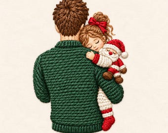 Christmas Father Daughter Embroidery Design, Cozy Holiday Hug Santa Doll Machine File
