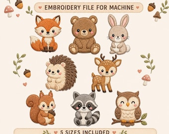 Woodland Animals Embroidery File Bundle, Forest Machine Embroidery Designs (Digital Download)