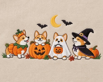 ハロウィン コーギー パンプキン ゴースト 魔女 コスチューム 犬用 ミシン刺繍デザイン デジタルファイルダウンロード