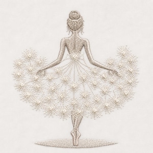 Ballerina Embroidery Design, Elegant Floral Ballet Dancer Vintage Cottagecore Whimsical Minimalist White Lace (Digital File)