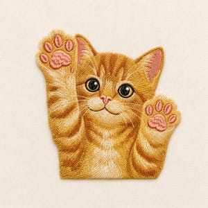 Orange Tabby Kitten Embroidery Design, Playful Cat Paw Art (Digital File)