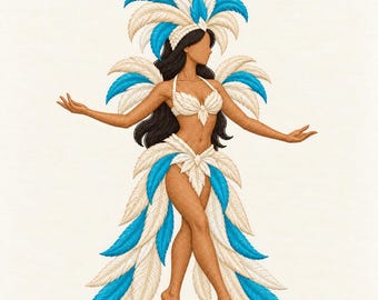 Polynesian Dancer Machine Embroidery Design, Tropical Showgirl Costume (Digital File)