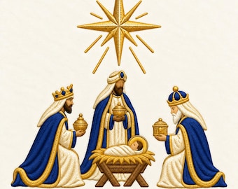 Three Wise Men Nativity Embroidery Design, Bethlehem Star, Christmas Machine Pattern (Digital Download)