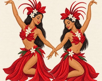 Tropical Dance Duo Machine Embroidery Design, Polynesian Festival Stitch File (Digital Download)