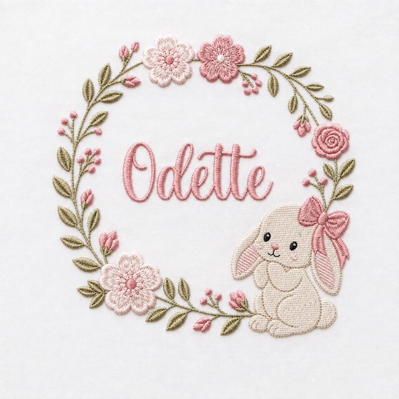 Personalized Floral Bunny Embroidery Design, Wedding Monogram File (Digital Download)
