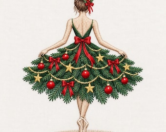 Christmas Ballerina Embroidery Design, Holiday Tree Dancer Machine File (Digital Download)