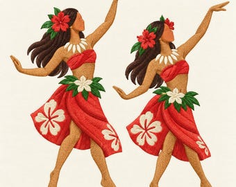Hula Dancer Embroidery Design, Tropical Island Dance Machine Embroidery File