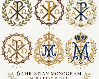Ensemble de broderie monogramme chrétien Chi Rho Croix mariale Motif religieux pour machine Téléchargement instantané