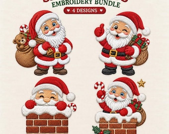 Santa Claus Christmas Embroidery Bundle Holiday Machine Design Santa Gift Chimney Tree Instant Download