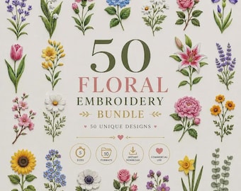 50種類以上の花柄刺繍デザイン集、植物モチーフのミシン刺繍ファイル（デジタルダウンロード）