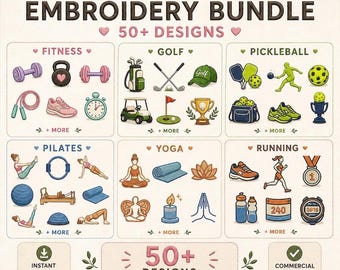 Paquete Mega de Bordados para Fitness, Más de 50 Diseños (Descarga Digital)