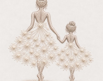 Mother Daughter Ballerina Embroidery Design Floral Ballet Dancers Family Love Instant Download