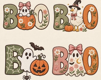 Pastel Halloween Embroidery Bundle, Ghost Pumpkin Floral Designs (Digital Download)