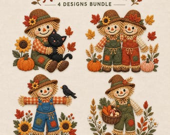 Autumn Scarecrow Embroidery Bundle Pumpkin Sunflower Harvest Fall Machine Designs Instant Download