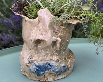 Abstract Expressionist Face Planter, Hand Sculpted Unique Pottery, Hand-Sculpted Abstract Face Ceramic Planter, Unique Earthy Skin Tone Clay