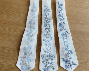 Embroidery Lace Wedding Groom's Tie, Blue Flowers With Beads/Sequins, Custom Color