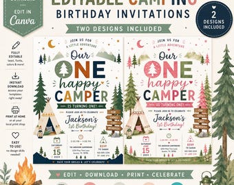 First Birthday Invitation-One Happy Camper