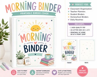 Printable Morning Binder Cover: Homeschool, Classroom, Daily Routine Activities (Digital Download)