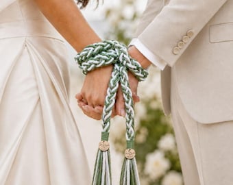 Personalized Handfasting Cord, Custom Hand fasting Rope, Handfasting Cord Green Leaves, Pagan Ceremony Handfast, Celtic Tie the Knot Ribbon