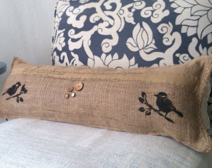 Large Burlap Lumbar Pillow Black Bird Pillow Burlap Pillows Etsy