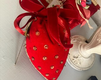 Red velvet Strawberry pincushion /Table decor
