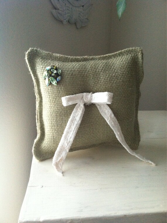 Sage Green Burlap Ring Bearer Pillow Etsy