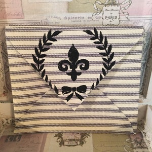 Blue stripe ticking fabric envelopes/ blue ticking fabric envelopes